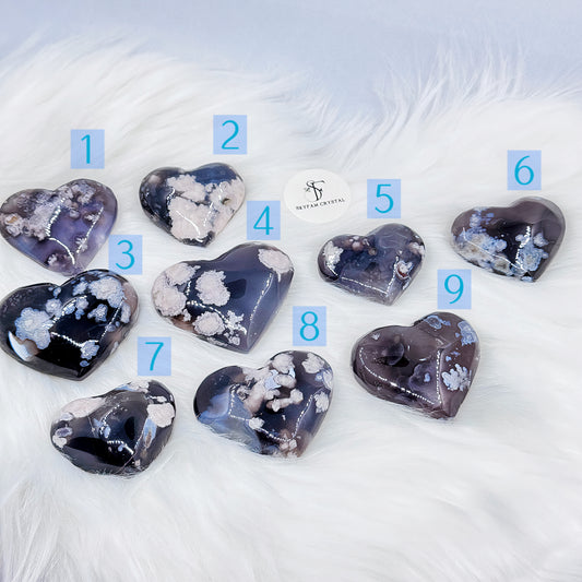 【Skye picks】Black flower agate heart shape 42~85g